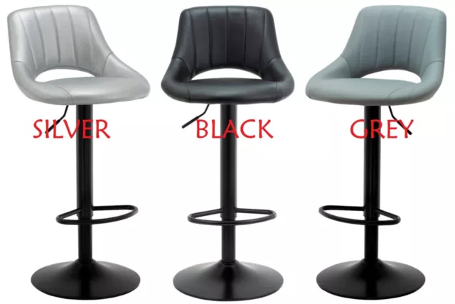 Bar Stools Faux Leather, Black Grey Silver,  Kitchen Breakfast Bar, 1 , 2, 3, 4