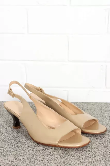 SALVATORE FERRAGAMO Pearlescent Gold Leather Slingback Kitten Heels (8.5)