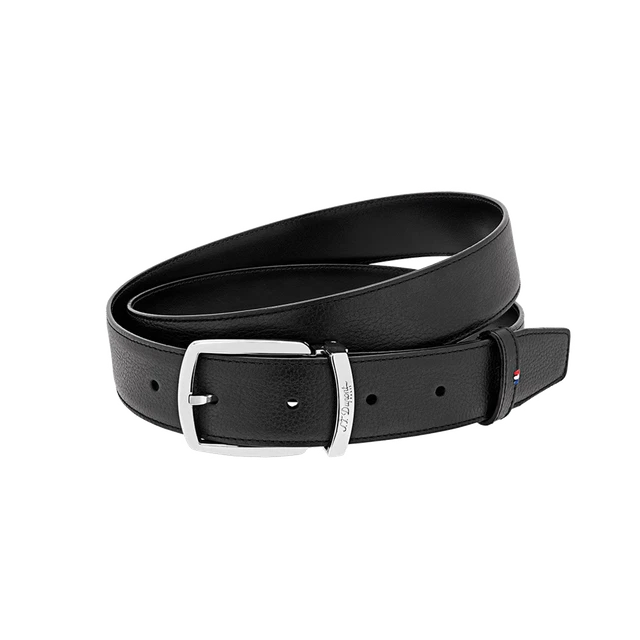 S.T. Dupont 30mm Black Grained Leather Belt, Palladium Buckle, 8200160, NIB