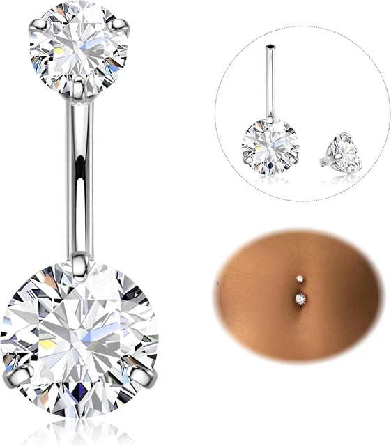 Set 3 Anelli Ombelico In Acciaio Chirurgico 316L Con Zirconi - Cuore, Farfalla E Diamante - Foto 6