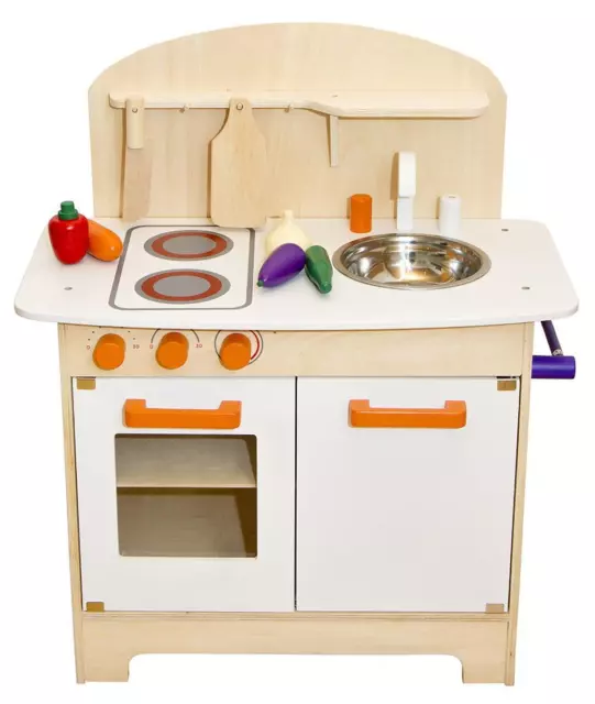 Kinderküche aus Holz Spielküche Küche Kinder Spielzeug Holzküche weiß orange NEU