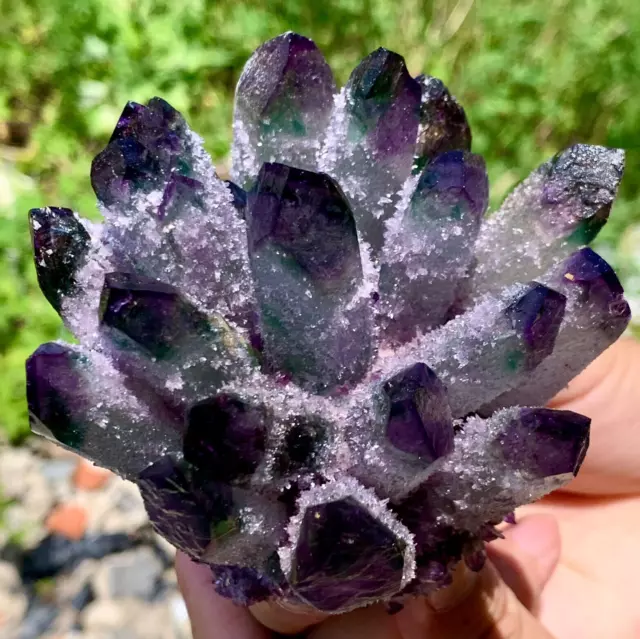 449G New Find purple PhantomQuartz Crystal Cluster MineralSpecimen