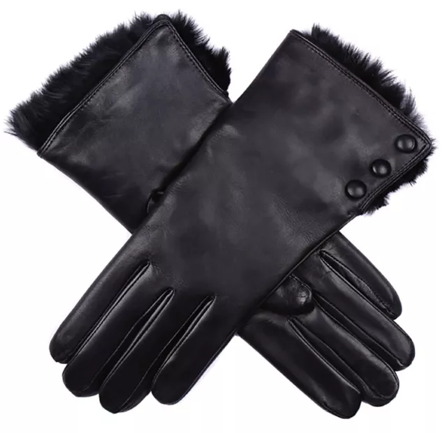 Dents - Sophie wool lined hairsheep leather gloves with rabbit fur cuffs trim