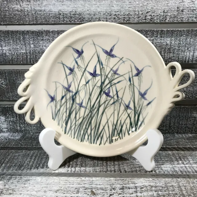 Pottery Plate Canadian Prince Edward Island Signed KP Siberian Iris Decorative