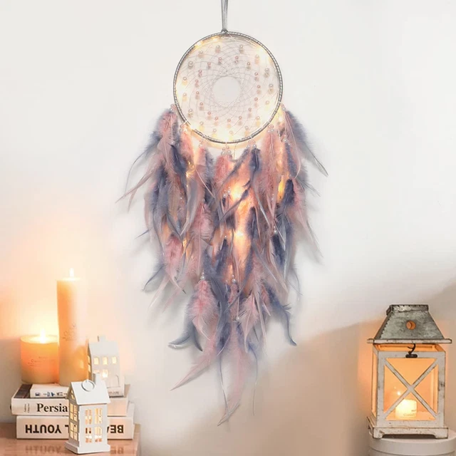 LED Dream Catcher Light up Handmade Feather Dreamcatchers Boho Wall Hanging for