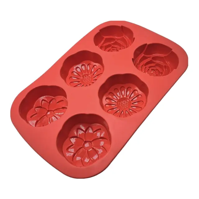 Tupperware Muffin Silicone Baking Form Mold Flowers Red Rare