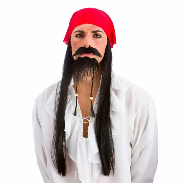 Pirate Set (Bandana w/ Hair, Tash and Beard) Adult Fancy Dress Accessory