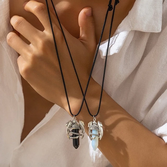 Good Luck Dragon Natural Crystal Charm Pendant Necklace Women Fashion Jewelry
