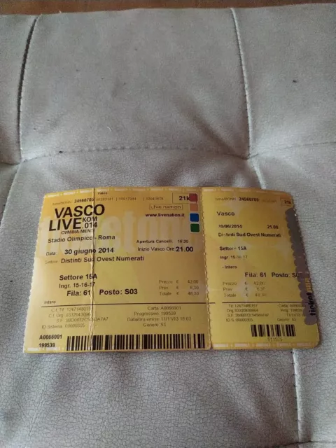 Biglietto Concerto VASCO ROSSI Vasco Live Kom 014 Roma Stadio Olimpico 2014