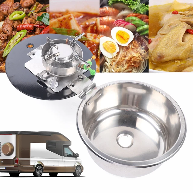 BURNER GAS STOVE Camper RV LPG Gas Hob Cooktop Black Sink Combo with