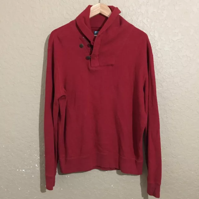 Polo Ralph Lauren Mens Large Red Sweater Sweatshirt Henley Shawl Pullover