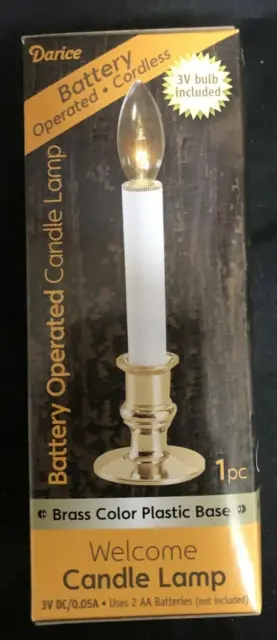 Darice Battery Operated Cordless Candle Lamp White Brass Plastice Base