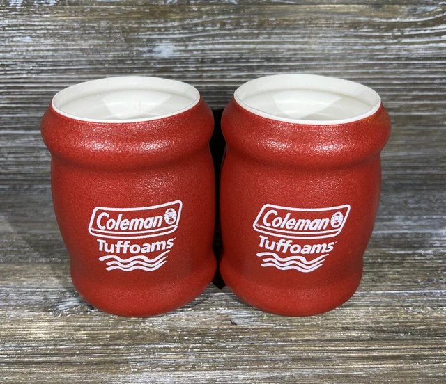 VINTAGE COLEMANTUFFOAMS FOAM Insulated Can Koozies Lot of 2 Red Cooler