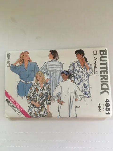 BUTTERICK Sz PSM 6-14 Misses Loose Fitting Shirts in 3 Looks UNCUT Pattern 4851