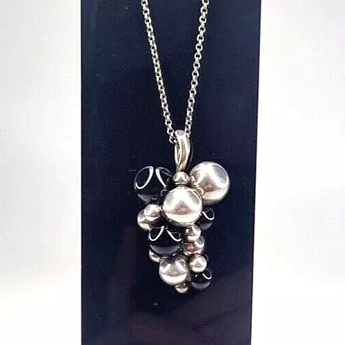 Georg Jensen Necklace Onyx Silver Moonlight Grapes Necklace 925 Sterling Silver