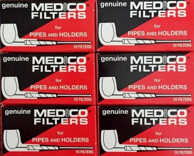 6 Boxes Medico Tobacco Pipe Cigar Holder Filters 2 1/4" x 6mm 60ct Made In USA