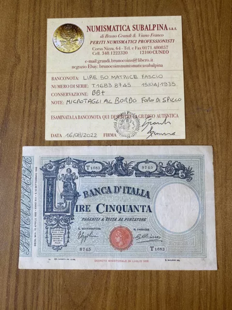 Kingdom D’Italia Banknotes Livres 50 Die Bundle 15 4 1935 Certified BB+
