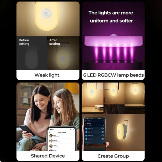 Nuya veilleuse intelligente à LED intelligente rapide pour connexion WiFi avec
