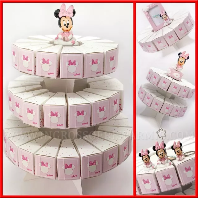 Torta Bomboniere Con Scatoline Rosa Disney Minnie Nascita Battesimo Bimba Stock