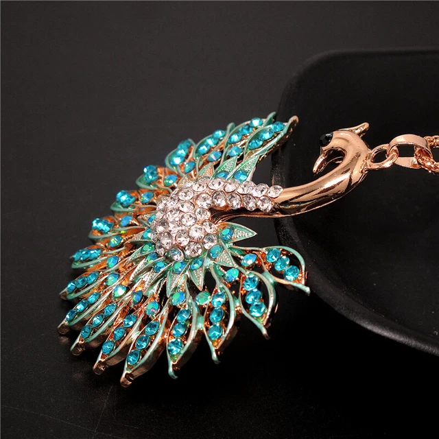 Betsey Johnson Rhinestone Blue Shining Peacock Crystal Pendant Chain Necklace 3