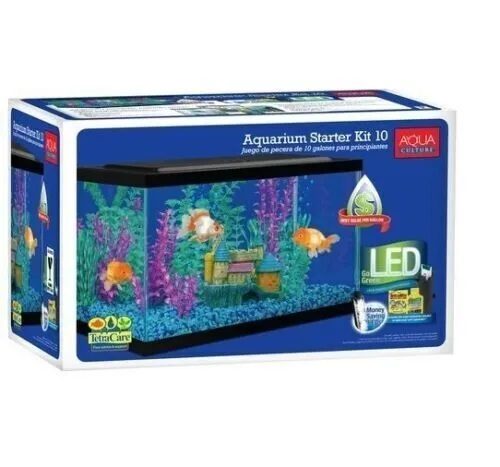 10 Gallon  Starter Kit Aquarium Tan Fish Led 10 Filter Aqua with LED Lighting 7