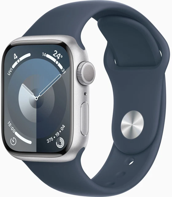 APPLE WATCH 9 GPS Alu Silver 41mm A2982 Blue Silicon Band,Sehr gut ...