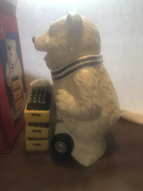 Vintage 13” Ceramic Coca Cola POLAR BEAR DELIVERY Cookie Jar 3