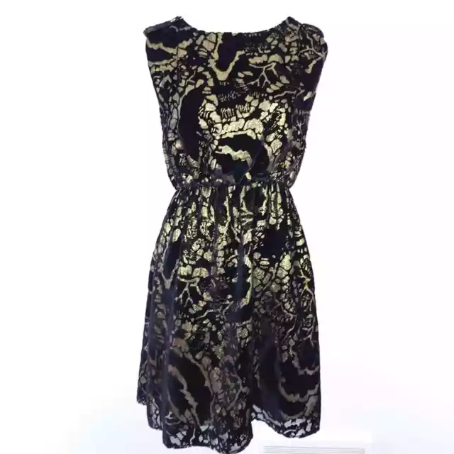 Alice + Olivia Hope Blouson Black Gold Metallic Dress Small Holiday Christmas