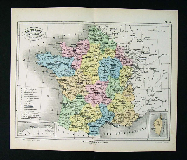 1872 Vuillemin Map - Academies of France - Universities
