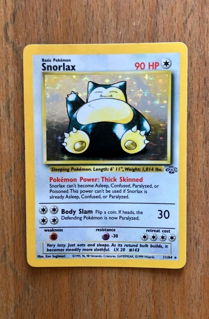 1999 snorlax pokemon card value (11) Snorlax Holo 11/64 Jungle SetIllus.