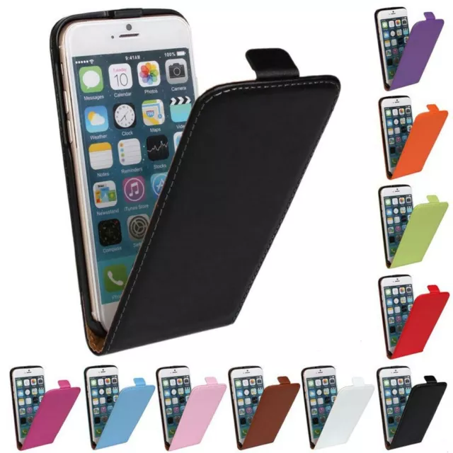UK Luxus Echtleder Flip Case Cover für Apple iPhone 5/5c/5s FASTPOST