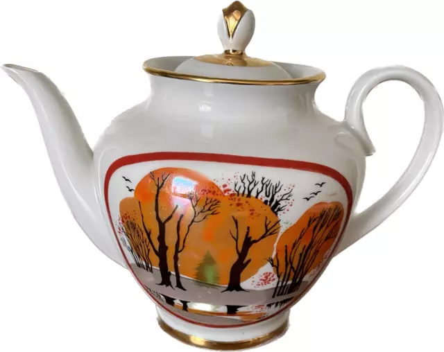 Lomonosov Teapot Autumn Park Porcelain USSR Coffee Pot