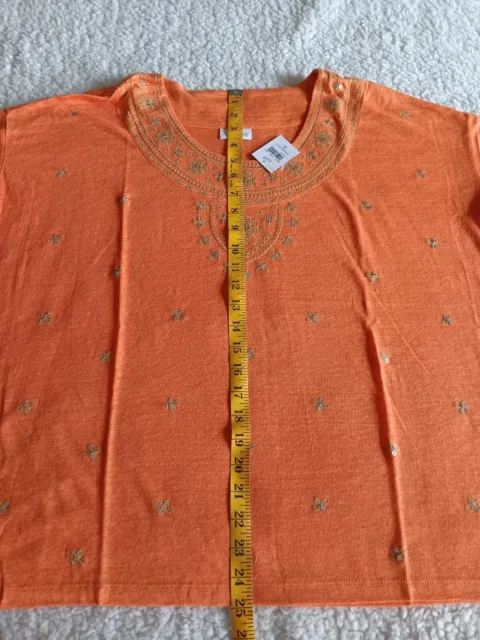 NEW J Jill Love Linen Orange Gold Embroidered Knit Top Small S/S NWT 3