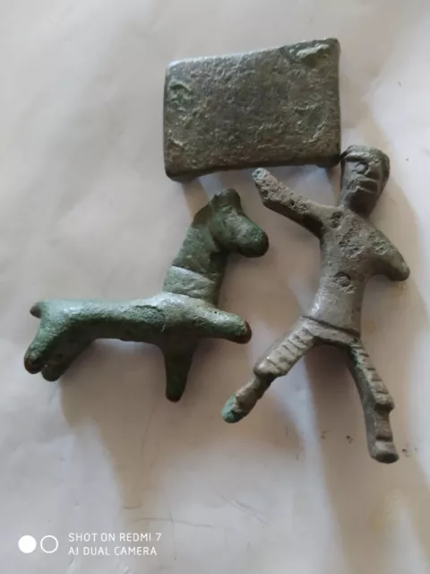 Rare ancient Celtic bronze horserider,horse and his base figure 2-1BC.