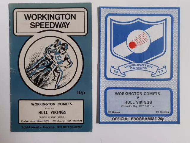 Workington Comets v Hull Vikings; 2 no Programmes June 1973 and May 1977; Used