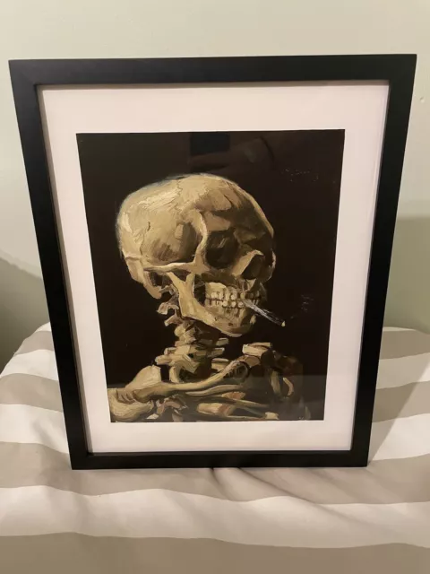 Van Gogh Head of Skeleton With Burning Cigarette Framed Print 12x15 Skull Art