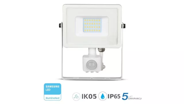 Led Floodlight 30W 4000K + White Sensor V-Tac Vt-30-S /T2Au