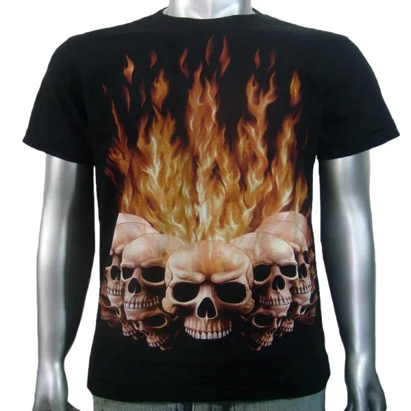 T-shirt da uomo tatuaggio teschi fiammeggianti moto biker musica rock M & L