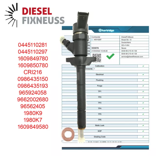 Injecteur Bosch 0445110297 Peugeot Citroen 1.6 TDCI / HDI 0986435150