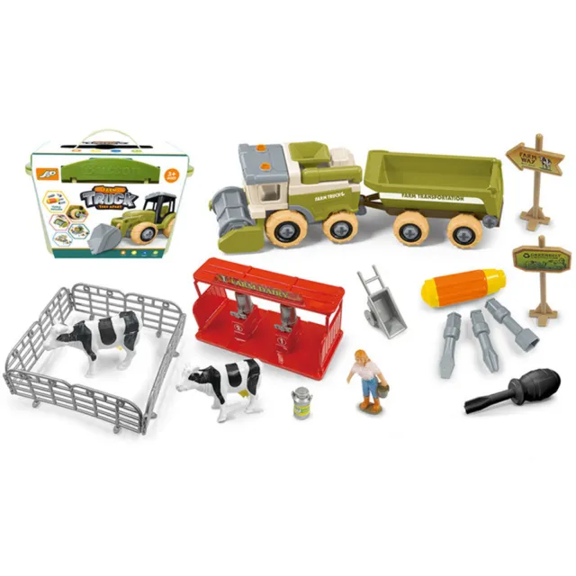Take Apart Toys Farm Tractor Front Harvester Cow Transporter Play Set Boys Toys