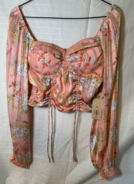 Women’s medium  Madden NYC Crop Top Floral Pink Orange shirt NWT