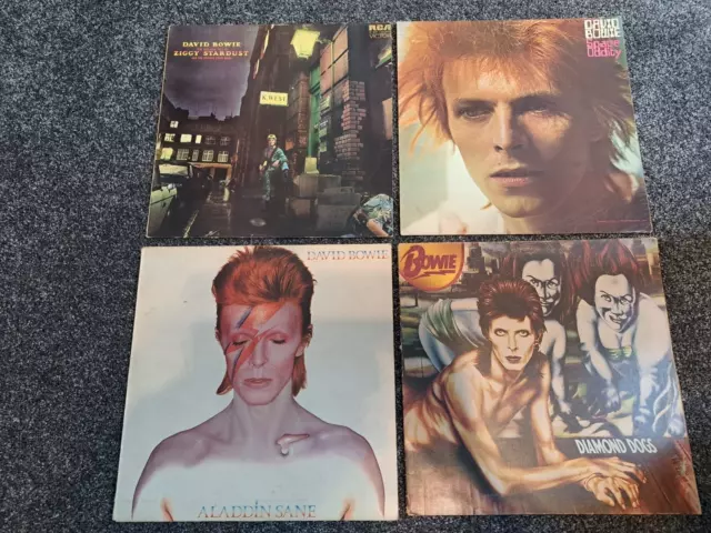 DAVID BOWIE,  4 x LP sleeves ... Ziggy, Space Oddity, Aladdin Sane, Diamond Dogs