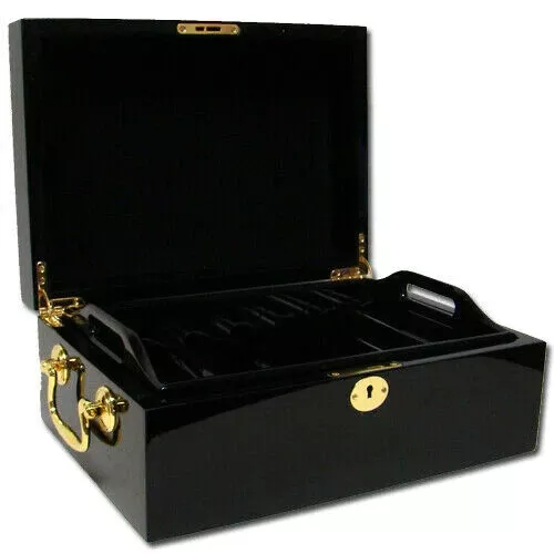 500 Count Black Mahogany Wooden Poker Chips Set Storage Case New