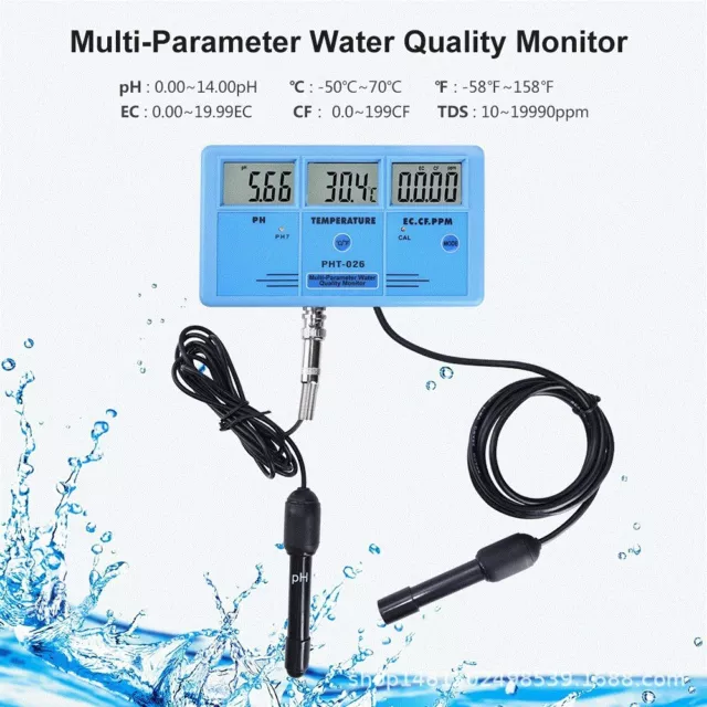 Compteur professionnel de qualité de l'eau PH/°C/ec/cf mesure IP55 étanche