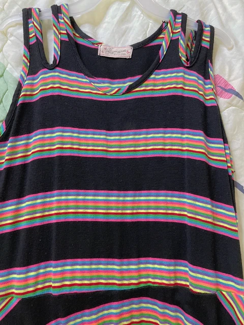 Robe de fête colorée filles enfants noir arc-en-ciel rayures d'épaule froides fluide lâche 2