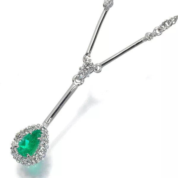 Emerald 0.43ct Diamond 0.32ct Teardrop Swing Necklace 900 850 Platinum