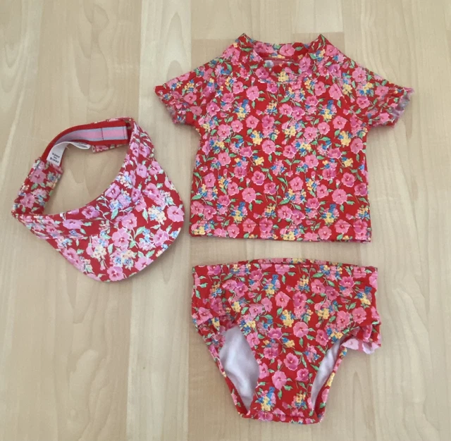 Girls 6-12 Months Janie & Jack Blue Skies Ditsy Floral Rash Guard Swimsuit Visor