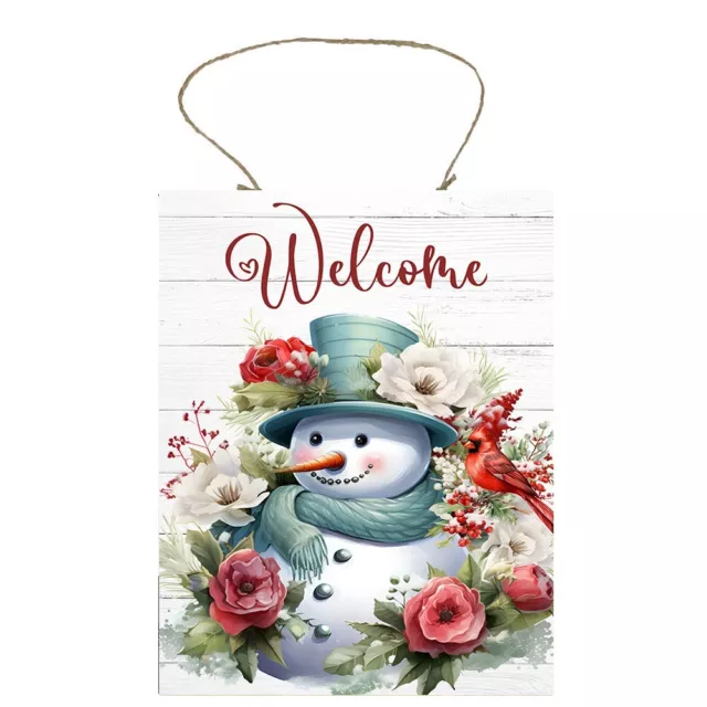 Welcome Snowman Red Cardinal Winter Christmas Handmade Wood Sign Door Hanger