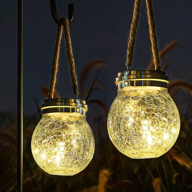 2Pack Solar Lantern Hanging Light LED Outdoor Retro Garden Lamp Waterproof Decor