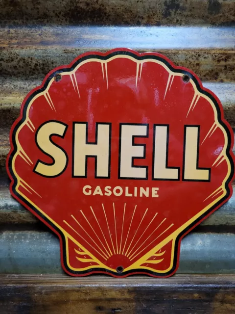 Rare Vintage Shell Porcelain Sign Automobile Oil Gas Station Service Pump Plate